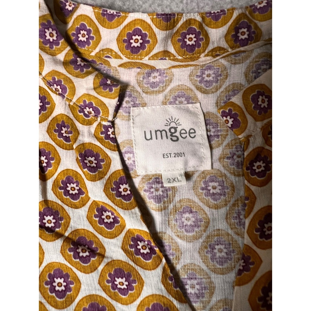 Umgee Blouse Womens 2XL Yellow Floral Boho Balloon Sleeve V-Neck Top - Picture 3 of 8